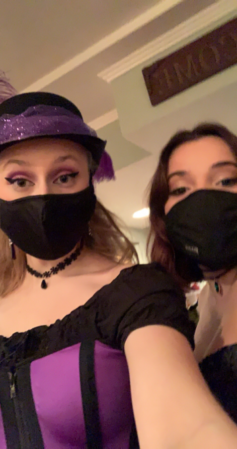 Elizabeth De Young and Olivia Freiberg dressed to perform - masks and all!