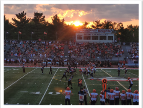 The Knights onthe field against Stagg during the Homecoming game.