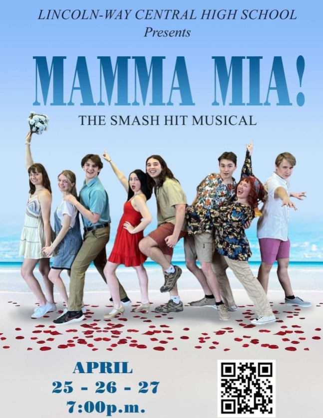 The Mama Mia cast re-creates the famout musical poster.