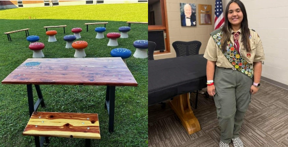 Eagle Scout, Lily Bonovich, shows off her project that earned her the title. 