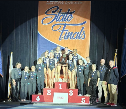 Lincoln-Way Girl's Gymnastics accepting third place at the IHSA State Championship.